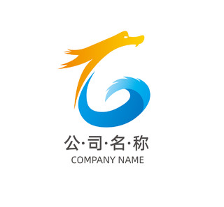 黄色蓝色大方简洁企业龙头logo标识龙logo